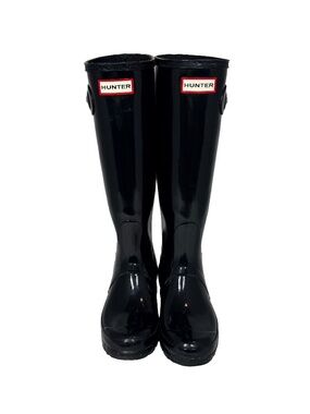 Hunter Women's Tall Back Adjustable Gloss Waterproof Rain Boots 5